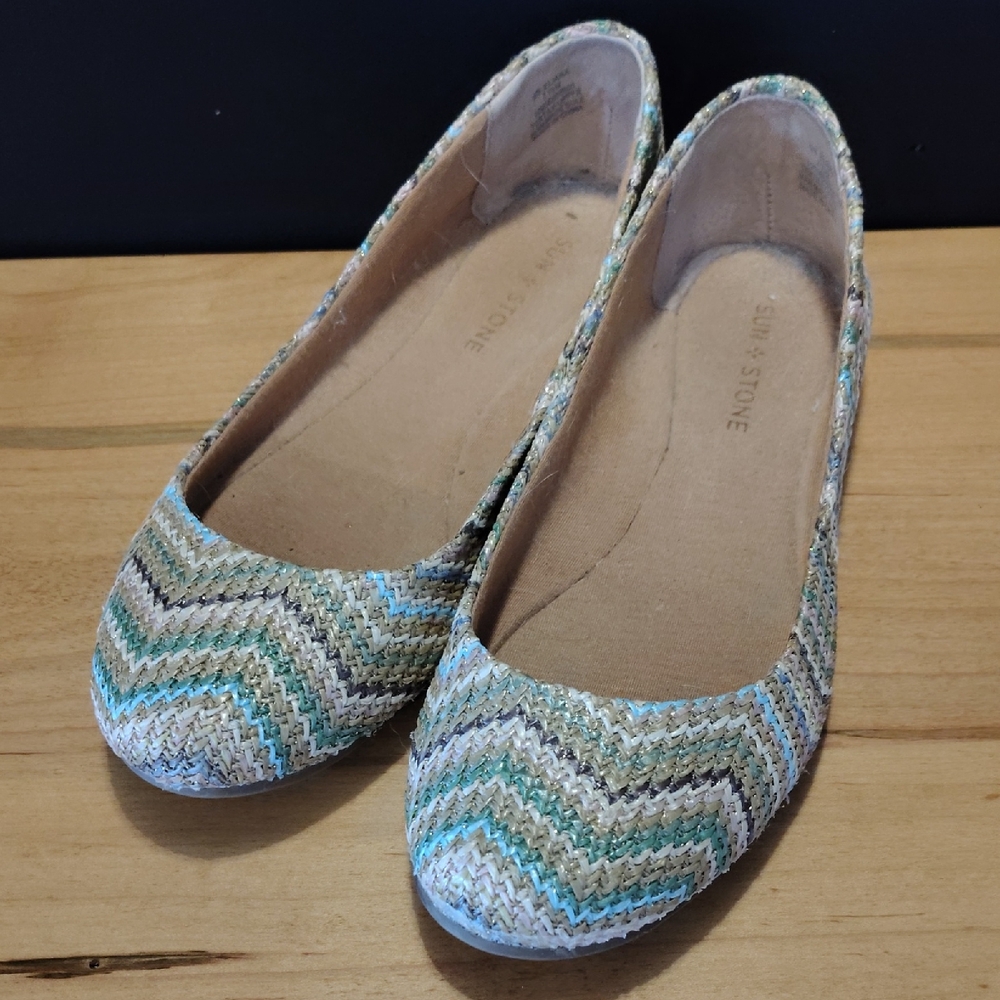 Sun+Stone Eliana Women's 7.5M  Multi Color Astec‎ Design Ballet Flats